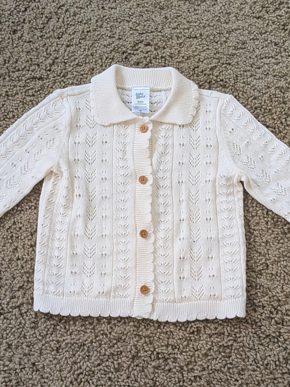 OshKosh B'gosh Cream Pointelle Knit Collared Cardigan